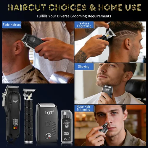 Miniatura 6 de Men's Hair Clippers & Trimmer Kit, 4-in-1 Electric Shaver Set with LED Display, Waterproof Body Groomer, Nose Trimmer & T-Blade for Bald Head, Full