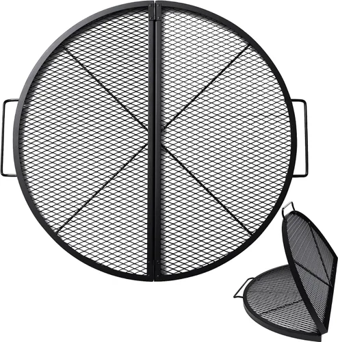 Miniatura 12 de X-Marks Rejilla portátil para fogata y parrilla de cocina, rejilla plegable redonda para fogata de camping, rejilla de parrilla para fogata con asas