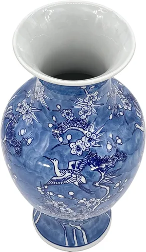 Miniatura 3 de Galt International Jarrón de Cerámica Floral de Grulla Chinoiserie Blanco y Azul de 14" - Jarrón Antiguo Pintado a Mano de Porcelana Estilo Chino