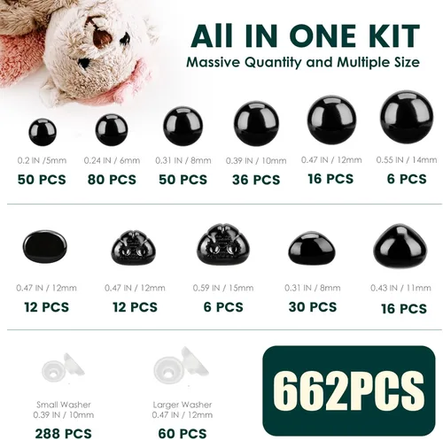 Miniatura 2 de Junreox Preimum - 662 ojos de seguridad para Amigurumi, ojos de seguridad Junreox Preimum de 0.197-0.551 in para animales de peluche de ganchillo