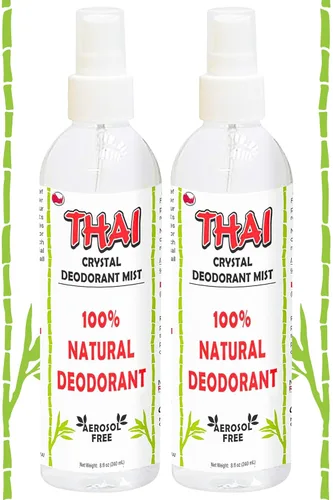 Paquete de 2 desodorantes en espray Thai Crystal (8 onzas) – Desodorante de sal mineral de cuerpo entero para hombres, mujeres y atletas – Sin