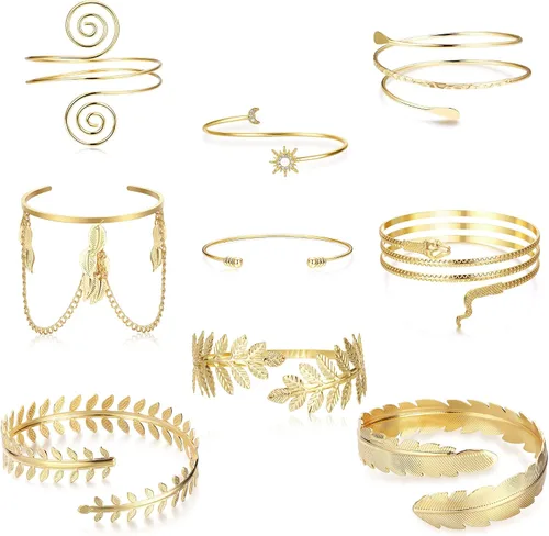Fansilver Juego de 6 a 9 brazaletes para mujer, minimalista, ajustable, color dorado, abierto, simple, para mujer