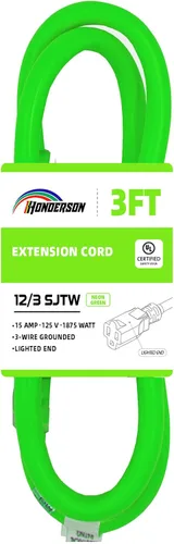 Miniatura 31 de Cable de extensión para interiores y exteriores, resistente a la intemperie con extremo iluminado, certificación UL, calibre 12, 20 pies, color Azul