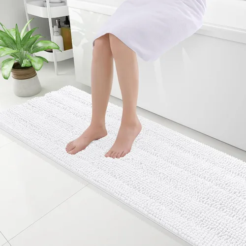 Miniatura 204 de Grandaily Alfombras de baño de felpilla a rayas de 24 x 16 pulgadas, extra gruesas y suaves, absorbentes, parte trasera de goma, alfombra de ducha