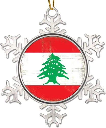 Líbano Novedad Metal Copo de Nieve Adornos de Navidad Regalo Patriótico País Recuerdo Regalo Adornos de Navidad Adornos de Navidad Bandera Nacional