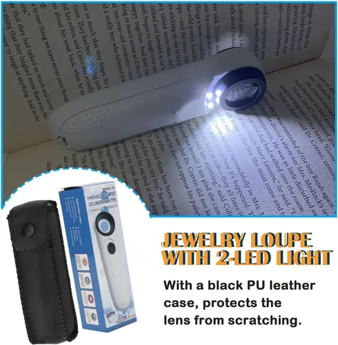 Miniatura 5 de Rongon Lupa de mano 40X de alta potencia de mano iluminada lupa joyero ojo joyería lupa caso de cuero para leer mapas joyería reloj herramienta