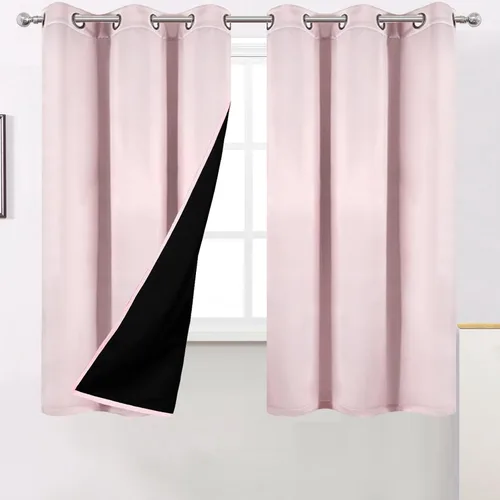 LEMOMO Cortinas 100% opacas de 40 x 63 pulgadas de largo, con aislamiento térmico, color rosa bebé, con forro negro, juego de 2 paneles para