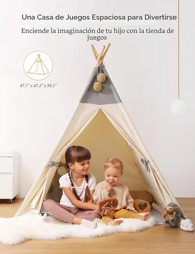 Miniatura 4 de besrey - Tienda de campaña tipi para niños con luz y alfombra, tienda de campaña para jugar en interiores, casa de juegos, tienda tipi de algodón