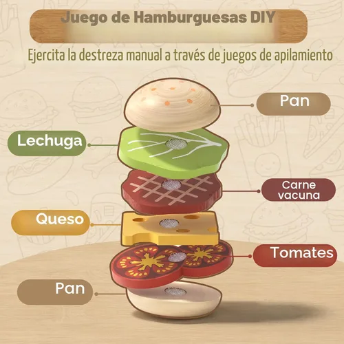 Miniatura 4 de Lehoo Castle Juego de comida de madera para jugar, comida de juguete para niños pequeños de 1 a 3 años, accesorios de cocina, juguetes de cortar