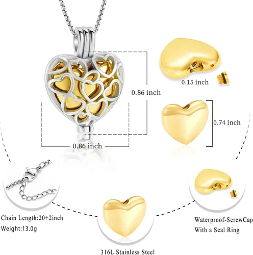 Miniatura 16 de Collar con medallón de cremación conmemorativa con corazón eterno con mini urna para cenizas de seres queridos