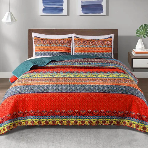 Miniatura 25 de Exclusivo Mezcla Edredones/Colchas Reversibles Bohemias Tamaño King, Colchas Azul Marino Ligeras Cubrecama para Todas las Estaciones Edredón