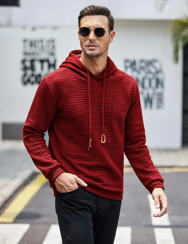 Miniatura 3 de COOFANDY - Sudadera con capucha para hombre, casual, de manga larga, con cordón ajustable y punto gofre
