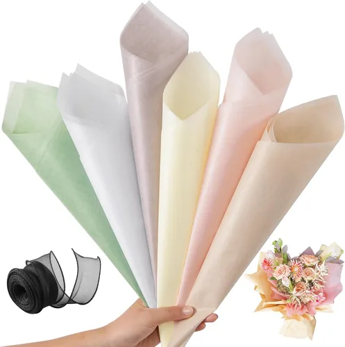 Miniatura 10 de VinTS 48 hojas de papel de forro de algodón de 23.6 x 23.6 pulgadas, estilo coreano de papel de forro de ramo floral impermeable, papel de regalo