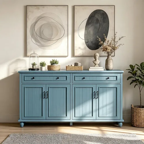 Miniatura 9 de Scurrty Armario buffet con almacenamiento, barra de café de 62 pulgadas en cocina, buffet con 4 puertas, aparador buffet para comedor, cocina y sala