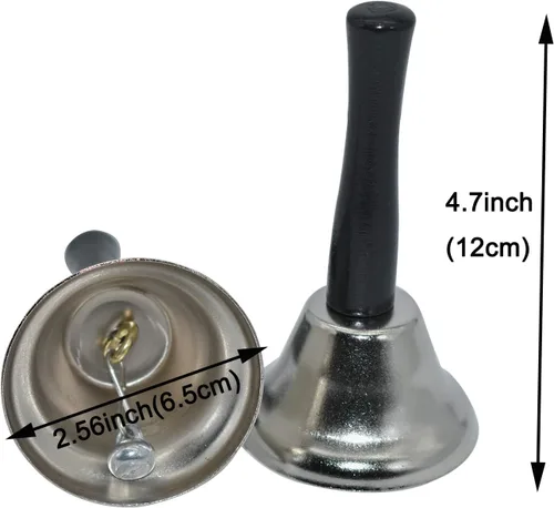 Miniatura 2 de Maydahui 2 campanas de mano para cena, de acero plateado, cascabeles de Navidad, para bodas, eventos, decoración, alarma, interior, aula, línea