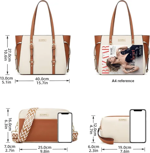 Miniatura 215 de Juego de 4 bolsas modernos para mujer de cuero sintético: bolso tote, bolso de hombro, bolso de mano y cartera.