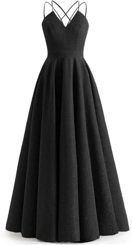 Molisa Vestidos de fiesta de satén con cuello en V para mujer, con tirantes delgados, vestidos formales de fiesta de noche con bolsillos