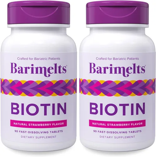 Miniatura 9 de Vitaminas BariMelts Biotin, sin azúcar, naturales, sabor fresa, en cápsulas masticables de absorción rápida, 90