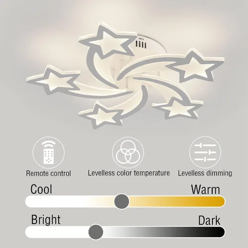 Miniatura 4 de STCH Lámpara de techo LED moderna regulable, lámpara de techo moderna de estrella de 25.6 pulgadas, lámpara de techo LED de montaje empotrado