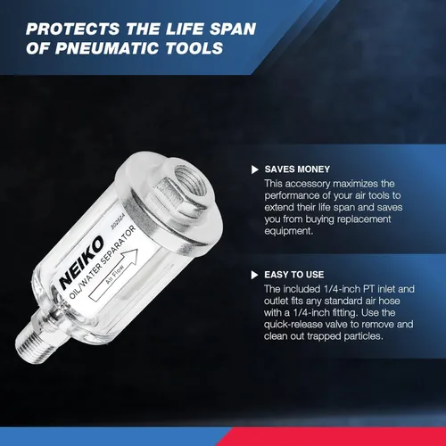 Miniatura 3 de Neiko Separador de agua y aceite en línea, 1/4" NPT