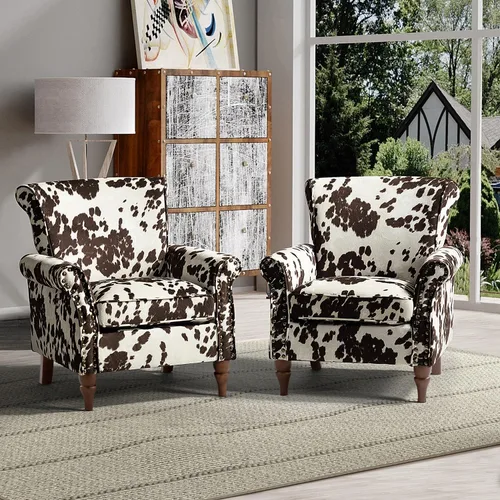 Miniatura 7 de HULALA HOME Silla moderna con respaldo de alas con patas de madera y cojín extraíble, cómodo sillón tapizado con ribete de cabeza de clavo, sofá