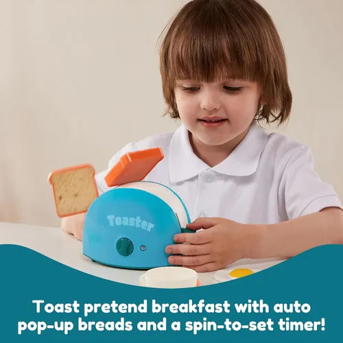 Miniatura 4 de Joyin Juguetes de Cocina de Juego, Juguete de Accesorios de Cocina de Comida de Juguete para Niñas con Cafetera, Batidora, Tostadora con Luces y Azul