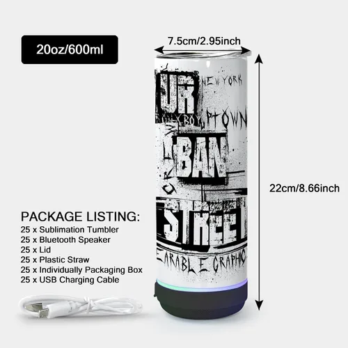 Miniatura 6 de sweet grain Vaso de altavoz de música (paquete de 25) – Vaso de sublimación de 20 oz delgado y recto con altavoz, popote y cable de carga USB, vaso