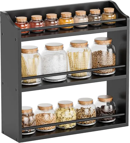 STELLSTAR Estante de bambú para especias, soporte de pared o mesa, estante de 3 niveles para organizador de botellas de condimentos, soporte para