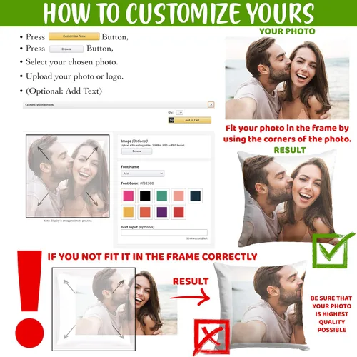 Miniatura 7 de Almohada personalizada para fotos de pareja con cualquier imagen, 16 x 16 pulgadas, inserto opcional, funda de almohada personalizada con tus seres