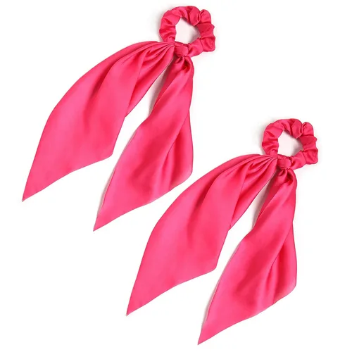 Miniatura 20 de Coleteros para el cabello para mujer, bufanda LFOUVRE Scrunchies, 2 piezas de bufandas anudadas para niñas, bufanda de satén sedoso, banda elástica
