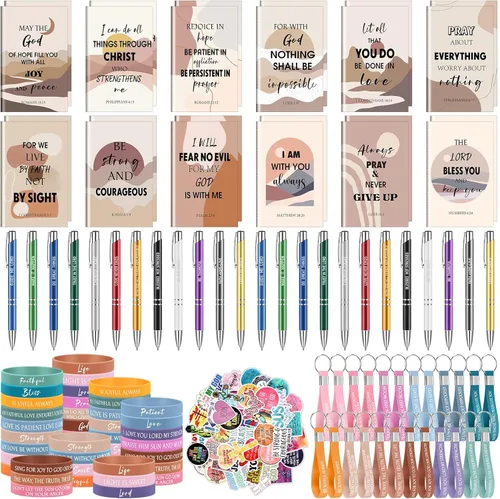 Miniatura 10 de Yeaqee 146 Piezas Conjunto de Regalos Cristianos al Por Mayor Incluye 24 Lápices con Versículos de la Biblia 24 Cuadernos de la Biblia 24 Pulseras
