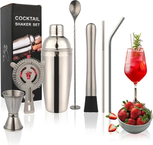 Mixology - Kit de coctelera de 8 piezas, juego de coctelera de acero inoxidable, juego de cóctel perfecto para mezclar bebidas, hogar, bar y fiestas