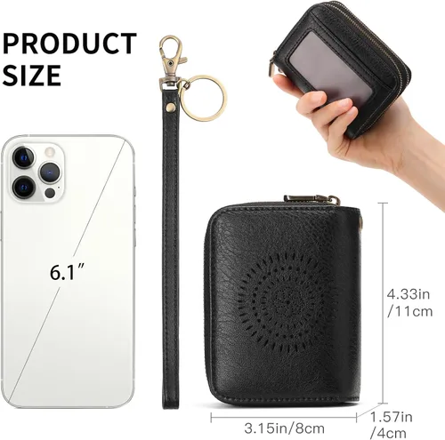 Miniatura 2 de SENDEFN Tarjetero de cuero para tarjetas de crédito, cartera pequeña para mujer, bloqueo RFID, doble cremallera con ventana de identificación