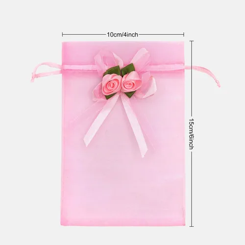 Miniatura 2 de SumDirect Bolsas de regalo de organza rosa – 50 bolsas de regalo de boda de 4 x 6 pulgadas, bolsas de joyería con cordón para fiestas, bodas
