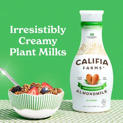 Miniatura 3 de Califia Farms - Leche de almendras sin azúcar, 48 onzas, sin lácteos, vegana, de origen vegetal, keto, sin gluten, sin OMG, sin azúcar, alto