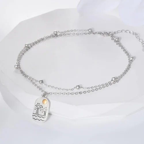 Miniatura 19 de CHIC & ARTSY Tobilleras delicadas de plata de ley S925 para verano, pulsera de tobillo ajustable multicapa para playa, joyería de pie para mujer