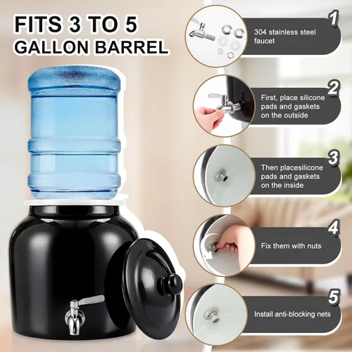 Miniatura 4 de FillTouch 1 juego de dispensador de agua de cerámica con grifo de acero inoxidable 304, válvula y tapa para jarras de 3 a 5 galones, enfriador