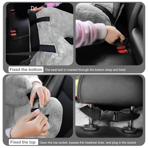 Miniatura 5 de Hoteam 2 almohadas de viaje para automóvil para dormir en forma de U para el asiento trasero, adultos y niños, soporte para cabeza y cuerpo, Gris