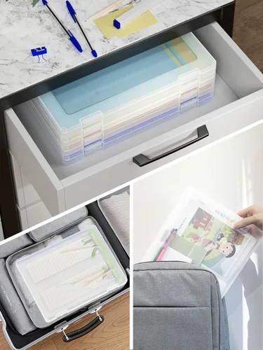 Miniatura 6 de Paquete de 4 cajas organizadoras de papel de plástico A4, almacenamiento de álbumes de recortes para papeles de cartas de 8.5 x 11 pulgadas, soporte