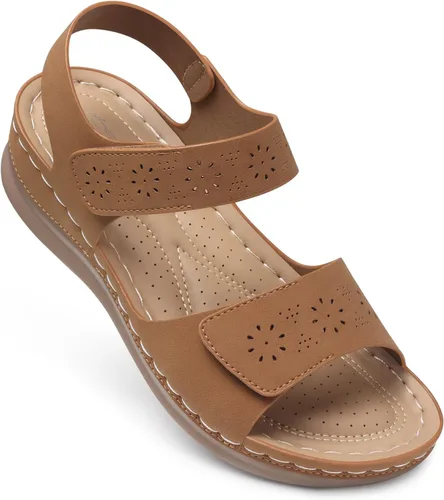 Miniatura 15 de Sandalias planas de SHIBEVER para mujer elegantes: Sandalias planas cómodas para mujer con punta abierta, correa al tobillo, zapatos de caminar