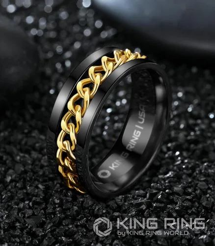 Miniatura 51 de King Ring Anillo giratorio de 0.315 pulgadas, anillo plano pulido fino para hombres y mujeres con cadena cubana, diseñado en Estados Unidos