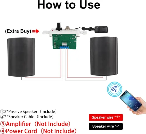 Miniatura 4 de STUDIOFINIX Altavoces para interiores y exteriores de 6.5 pulgadas con cable, impermeables, altavoces pasivos de montaje en pared, graves potentes