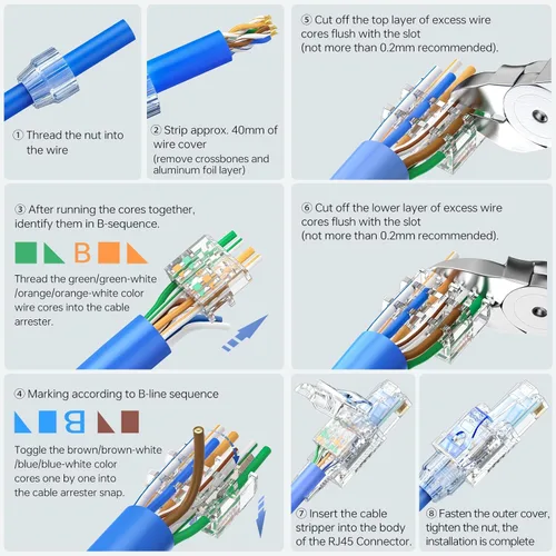 Miniatura 8 de EZ-Click - Conectores Cat7 RJ45 reutilizables sin herramientas, paquete de 6 conectores Ethernet de 10 Gigabit/s, no necesita engarce, para cable