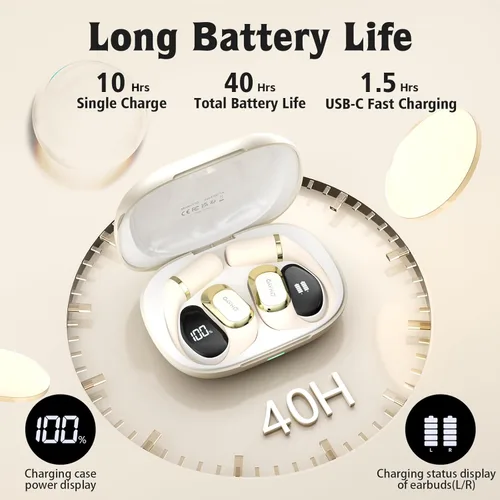 Miniatura 2 de OHAYO Auriculares de oreja abierta, auriculares con gancho ergonómico para la oreja, auriculares Bluetooth 5.4 con pantalla digital inteligente