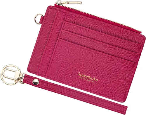 Miniatura 10 de Cartera delgada para mujer con bloqueo RFID para tarjetas de crédito, porta tarjetas tipo pulsera con cremallera para identificación, cartera