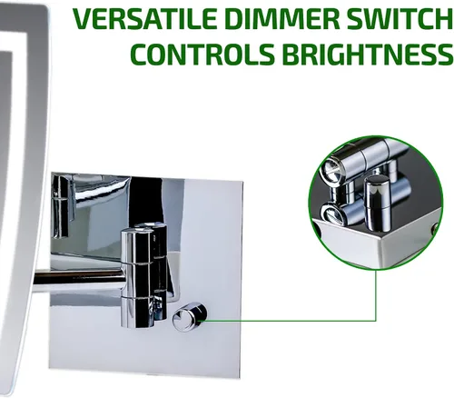 Miniatura 5 de OVENTE Espejo de maquillaje iluminado rectangular montado en la pared con aumento 7X, adaptador de CA, espejo de tocador de baño de 7 pulgadas