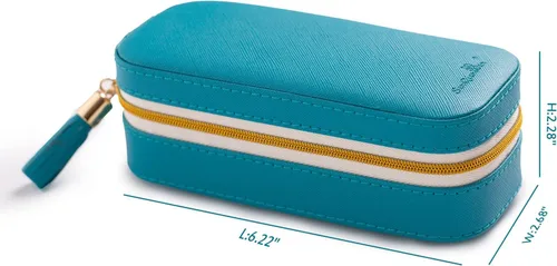 Miniatura 2 de SANQIANWAN Pequeña caja organizadora de viaje de joyería con piel sintética, estuche portátil de almacenamiento de joyas para collares, anillos