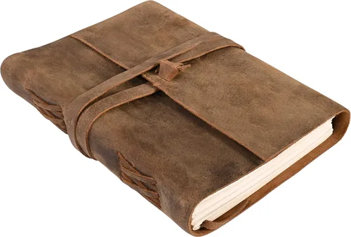 Diario de dibujo de cuero, diario de viaje diario, antiguo hecho a mano vintage, cuaderno de escritura rústico, cuero de búfalo auténtico, papel