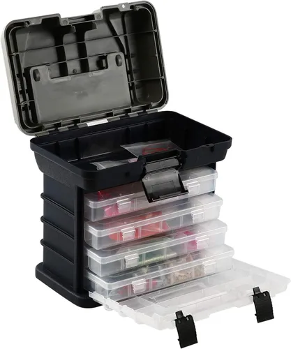KINJOEK Kit de caja de aparejos de pesca, caja de accesorios de pesca portátil de 4 capas, almacenamiento de aparejos de pesca para agua dulce y