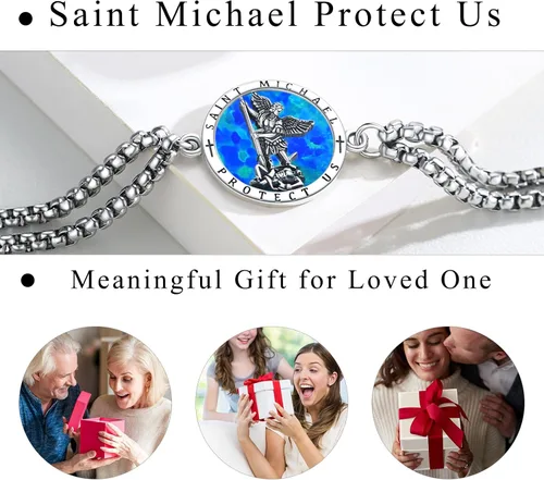 Miniatura 49 de Pulsera unisex de San Miguel/Cristóbal/Benedicto/Jude/José/Guadalupe/Ángel de la Guarda/Santa Muerte Pulsera de plata de ley 925 con cadena de doble